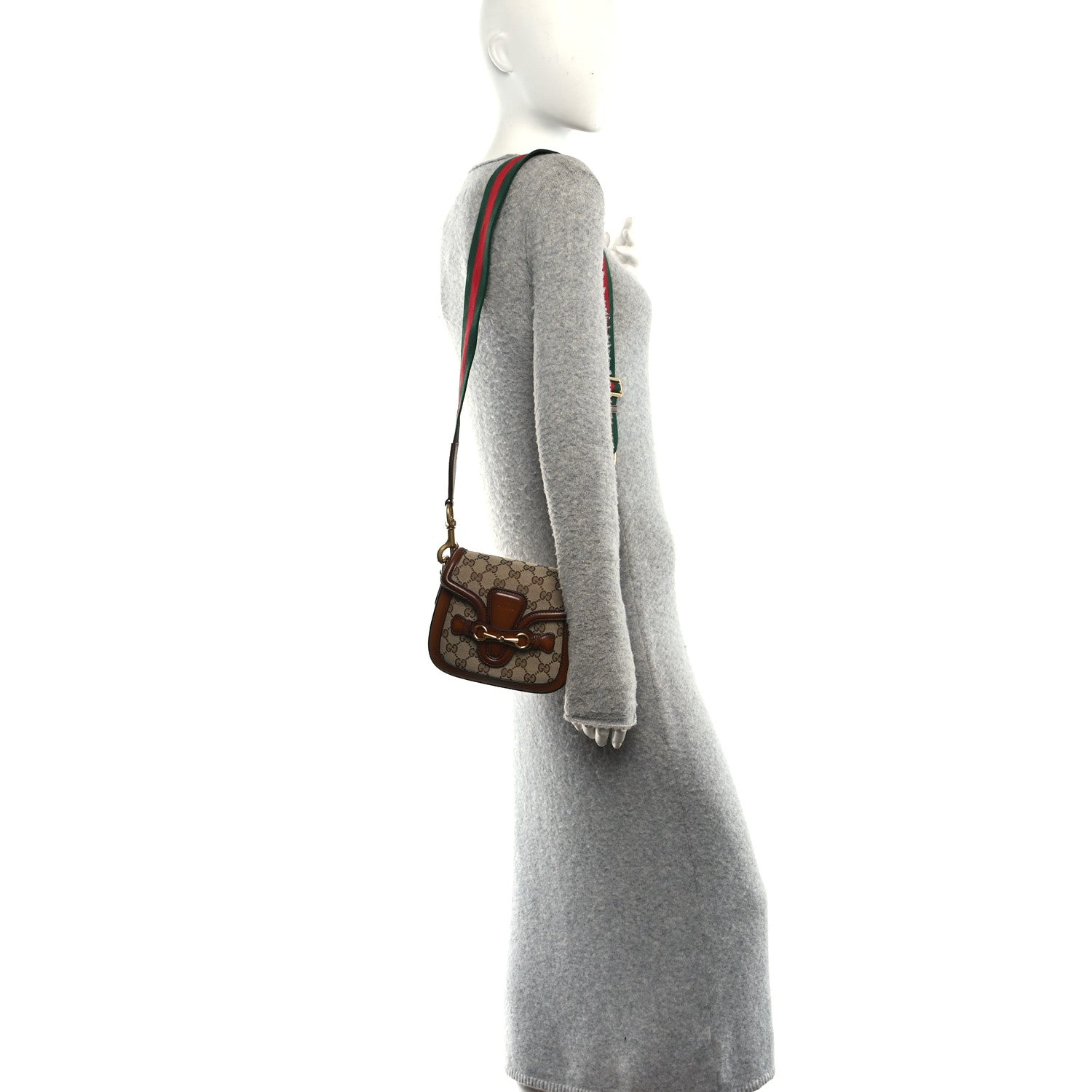 Monogram Small Lady Web Shoulder Bag Beige Cuir
