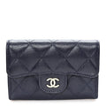 Caviar Quilted Flap Card Holder Navy Blue