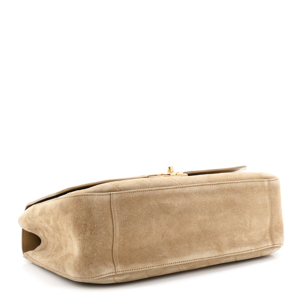 Suede Calfskin Small Souplissimo Maxi Flap Dark Beige