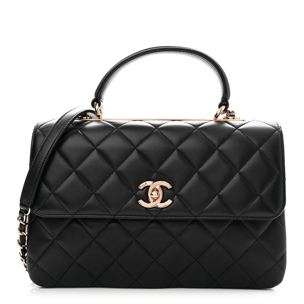 Lambskin Quilted Medium Trendy CC Flap Dual Handle Bag Black