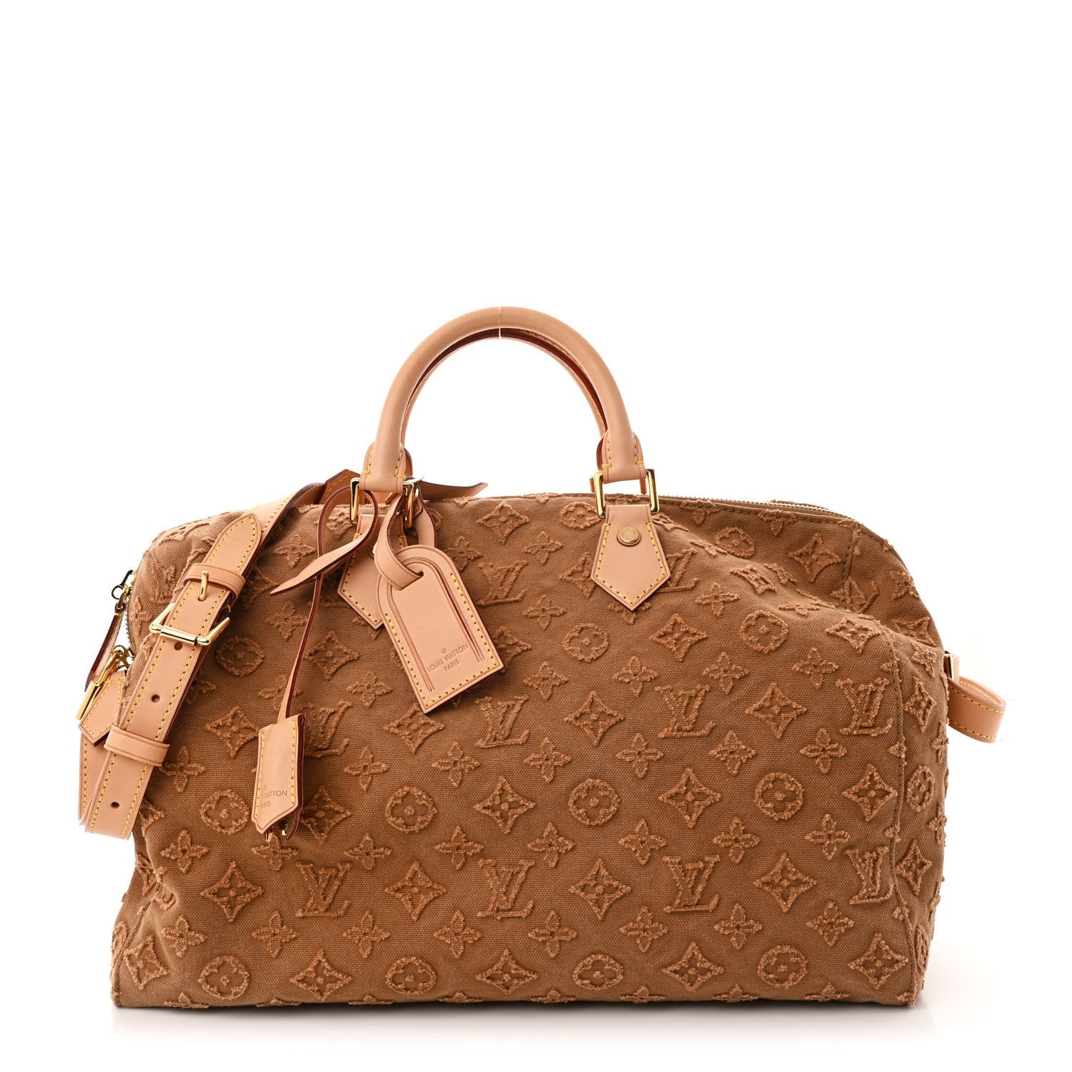 Denim Monogram Stone Speedy Bandouliere 35 Caramel