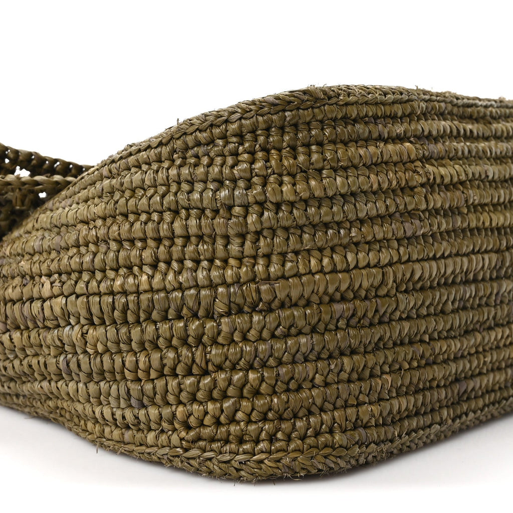Raffia Calfskin Donut Chain Medium Ola Shoulder Bag Dark Khaki