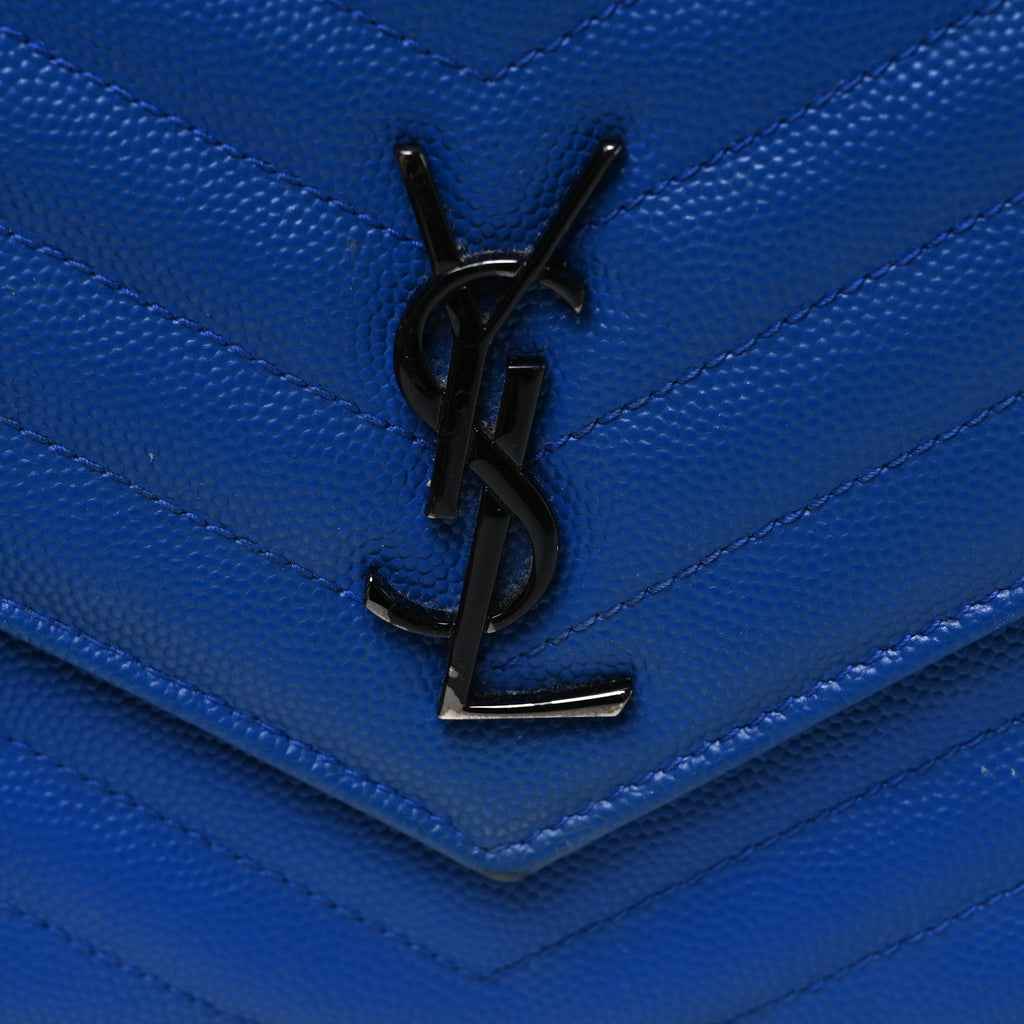 Grain De Poudre Matelasse Chevron Monogram Envelope Chain Wallet Blue Majorelle