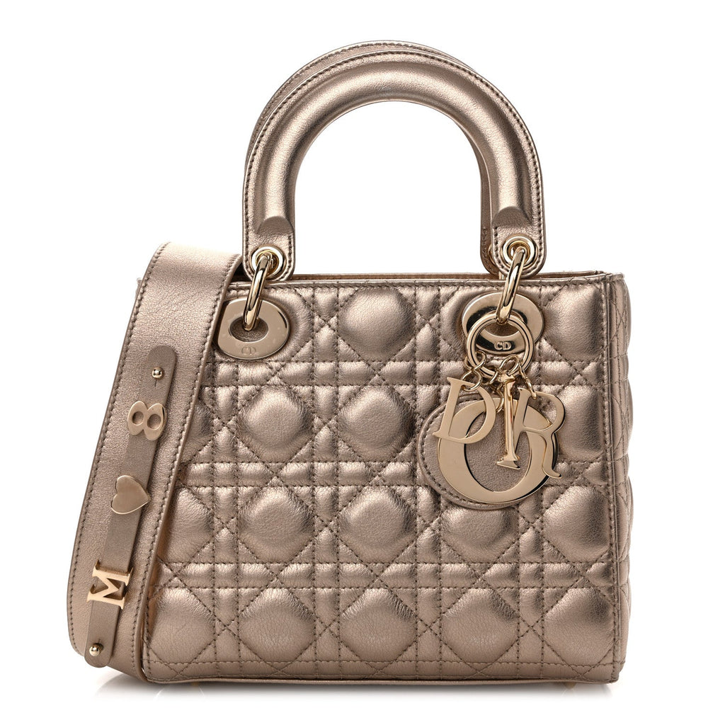 Metallic Lambskin Cannage Small My ABCDior Lady Dior Gold