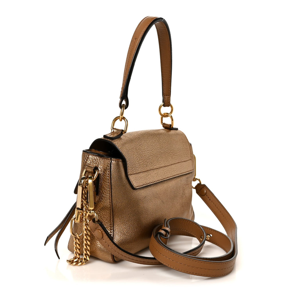 Metallic Calfskin Mini Faye Day Shoulder Bag Gold