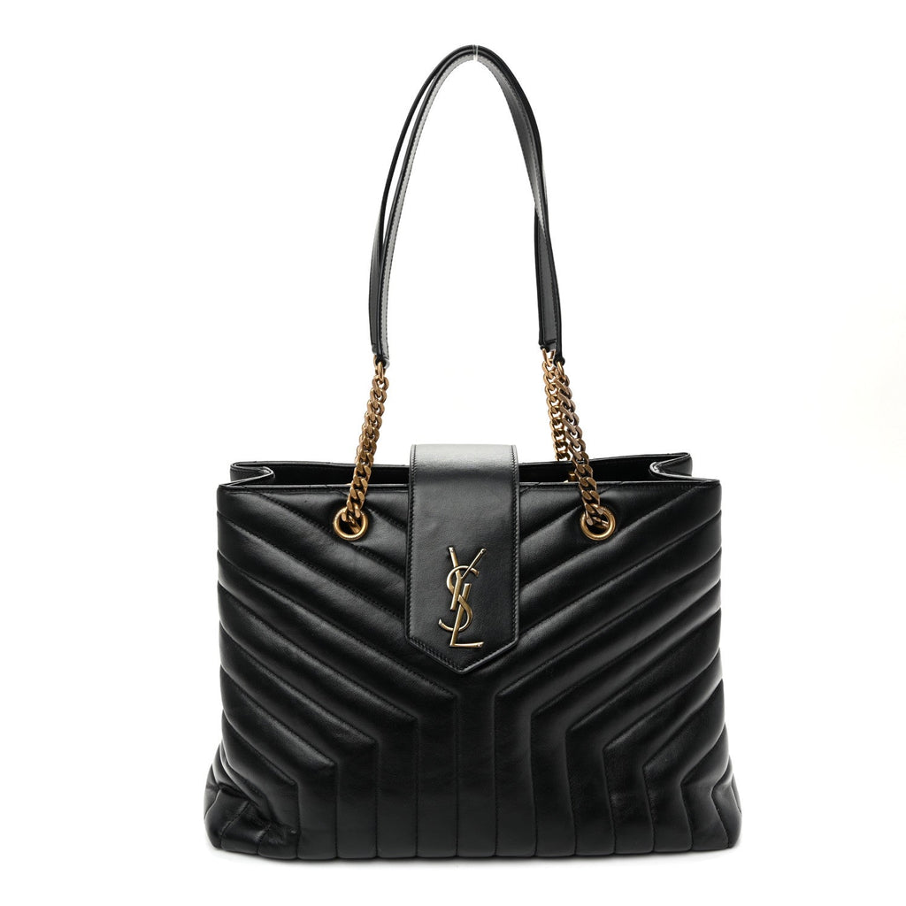Calfskin Y Quilted Monogram Large Loulou Shopper Black