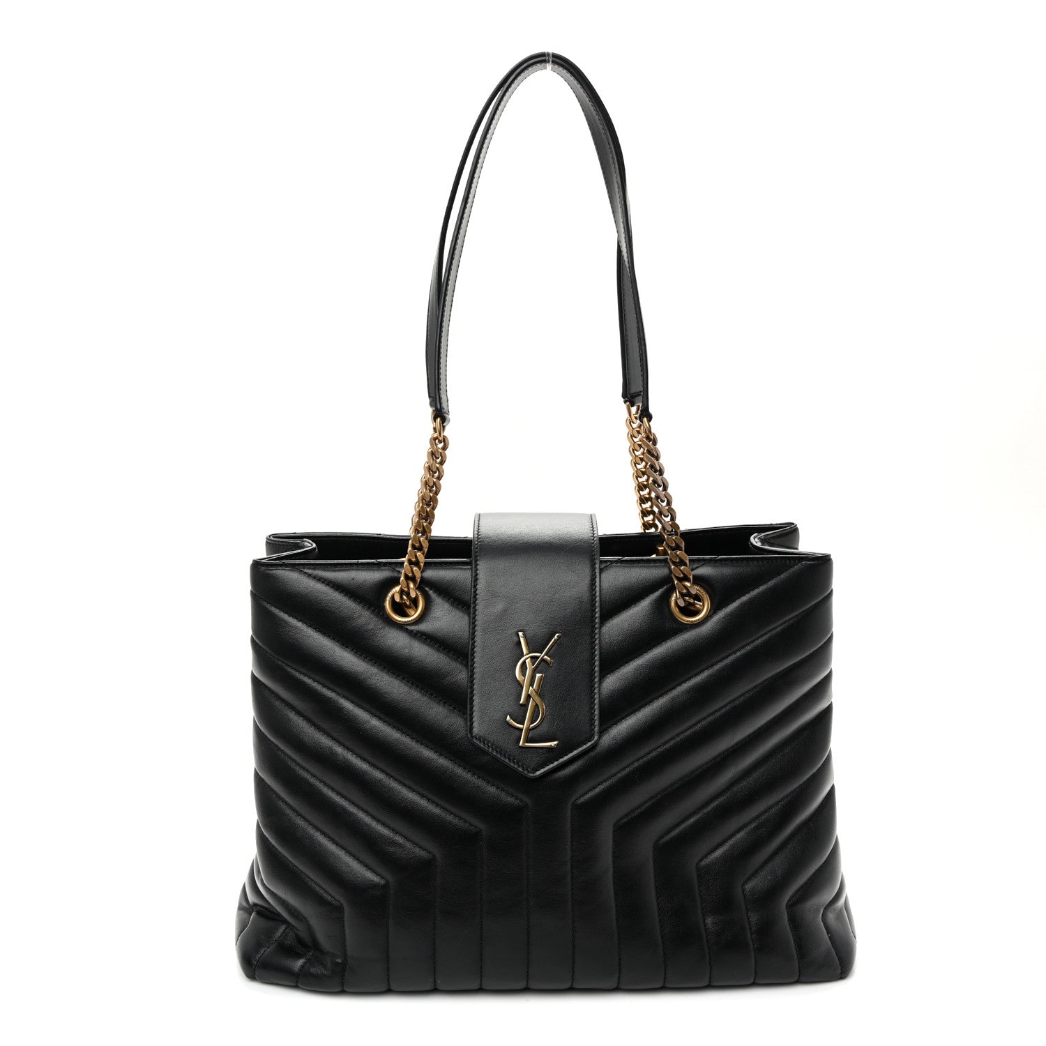 Calfskin Y Quilted Monogram Large Loulou Shopper Black