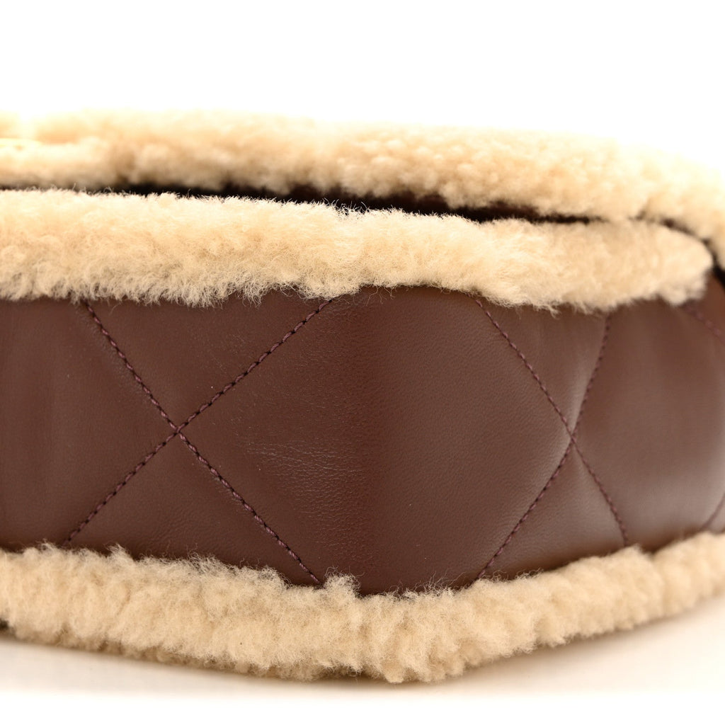 Shearling Lambskin Quilted Furry Coco Flap Beige Dark Brown