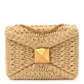 Raffia One Stud Chain Clutch Natural