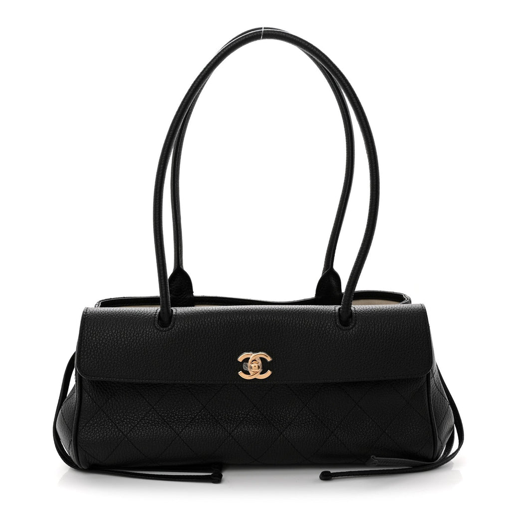 Grained Calfskin Stitched Urban Essentials Small Shopping Bag Black
