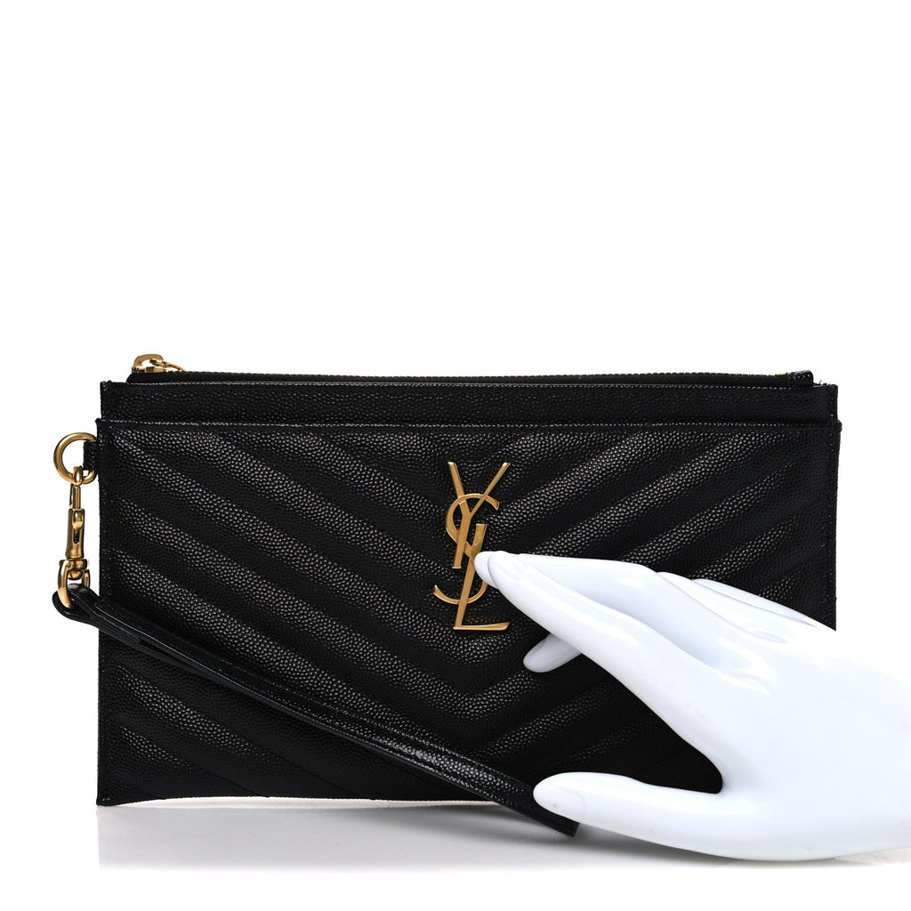 Grain De Poudre Chevron Monogram Large Bill Pouch Black