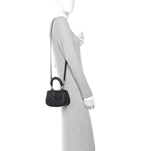 Boarded Dyana Lux Calfskin Mini Bamboo 1947 Top Handle Bag Black