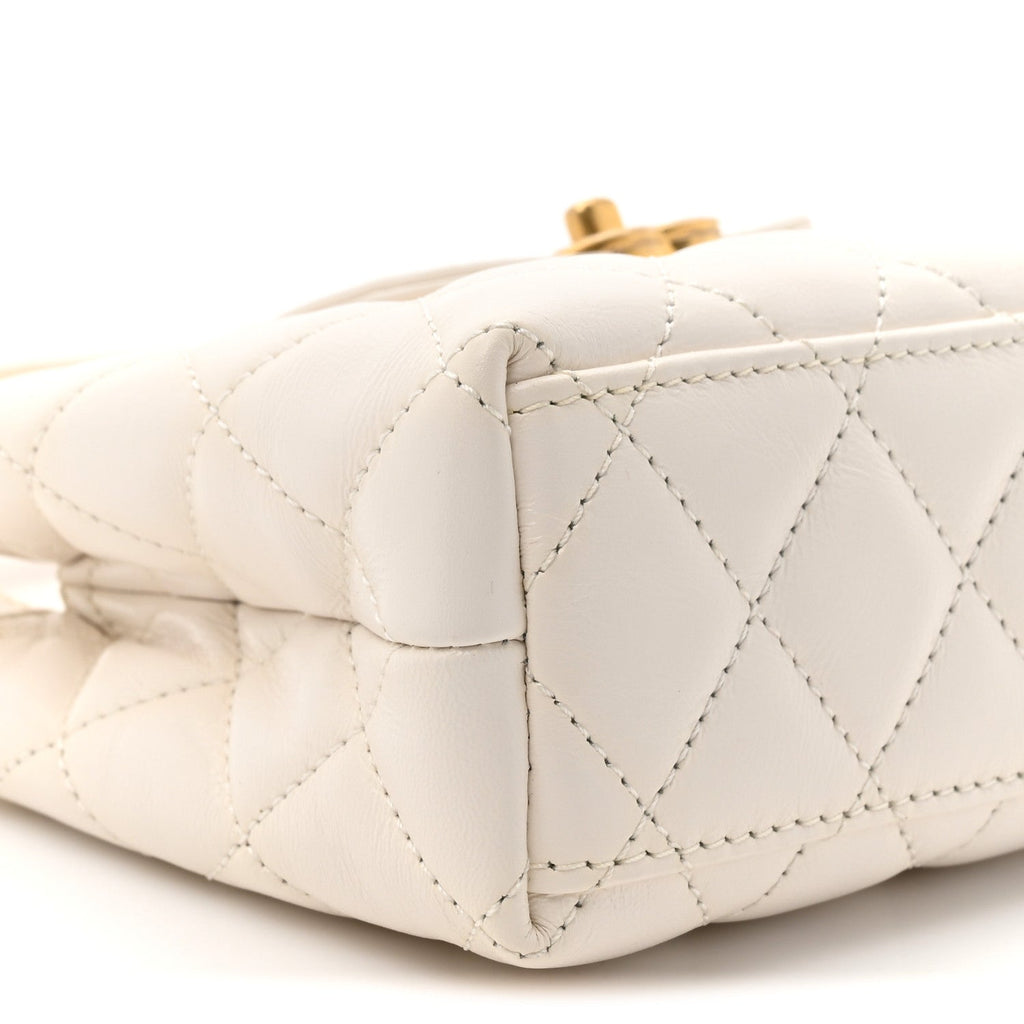 Shiny Aged Calfskin Quilted Nano Kelly Shopper White