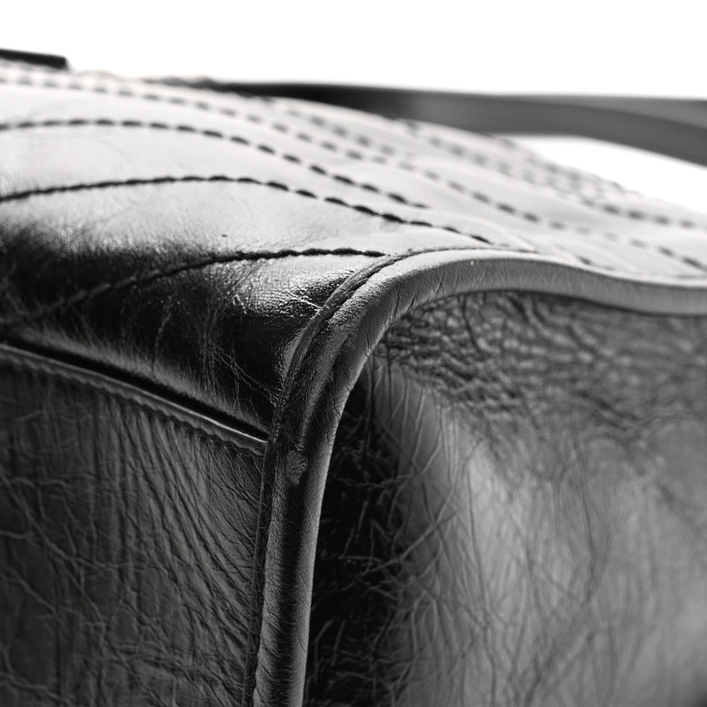 Crinkled Calfskin Matelasse Monogram Large Niki Shopper Tote Black