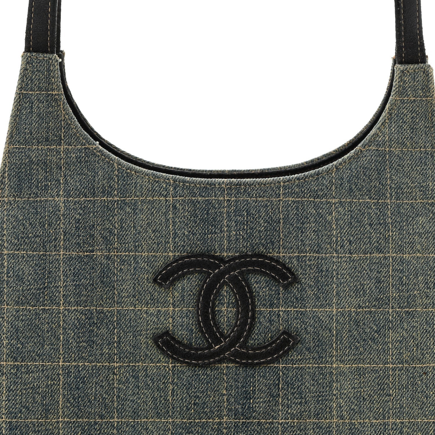 Denim Quilted CC Chocolate Bar Shoulder Bag Blue