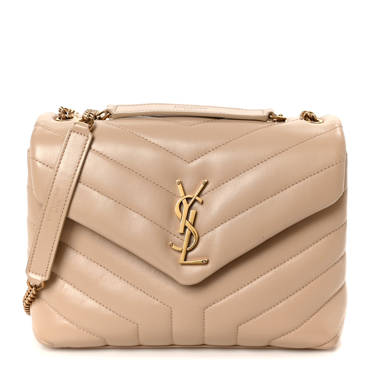 Calfskin Y Quilted Monogram Small Loulou Chain Satchel Dark Beige