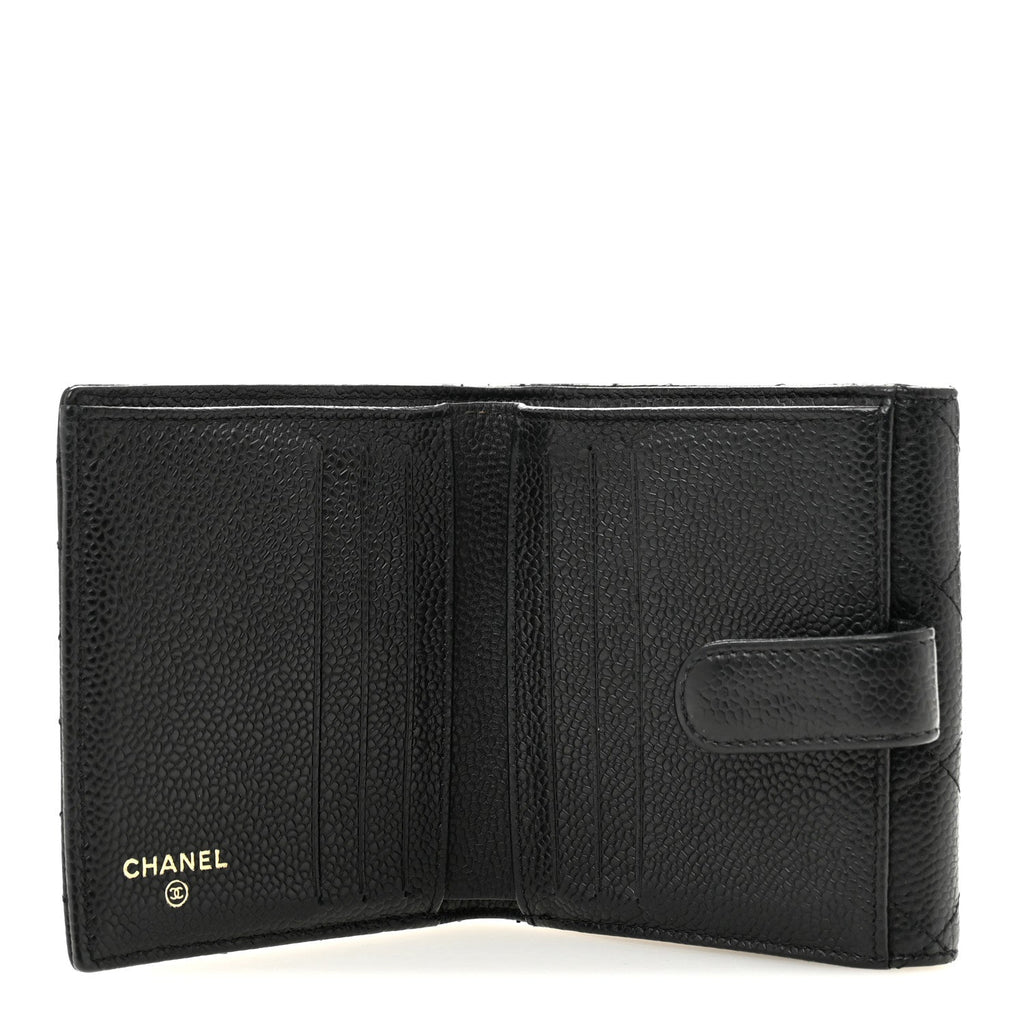 Caviar Quilted Compact French Flap Wallet Black