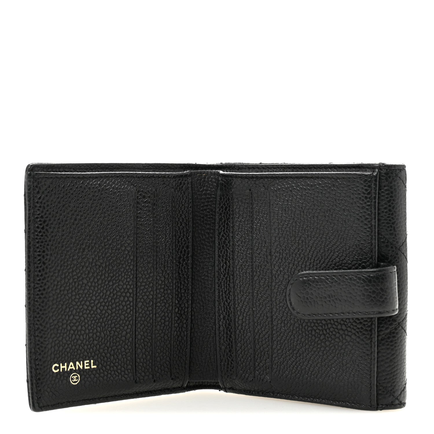 Caviar Quilted Compact French Flap Wallet Black