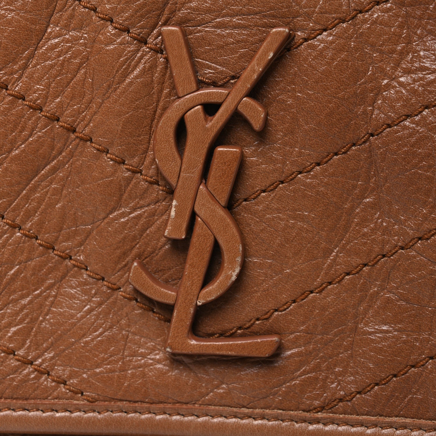 Crinkled Calfskin Matelasse Monogram Medium Niki Chain Satchel Caramel