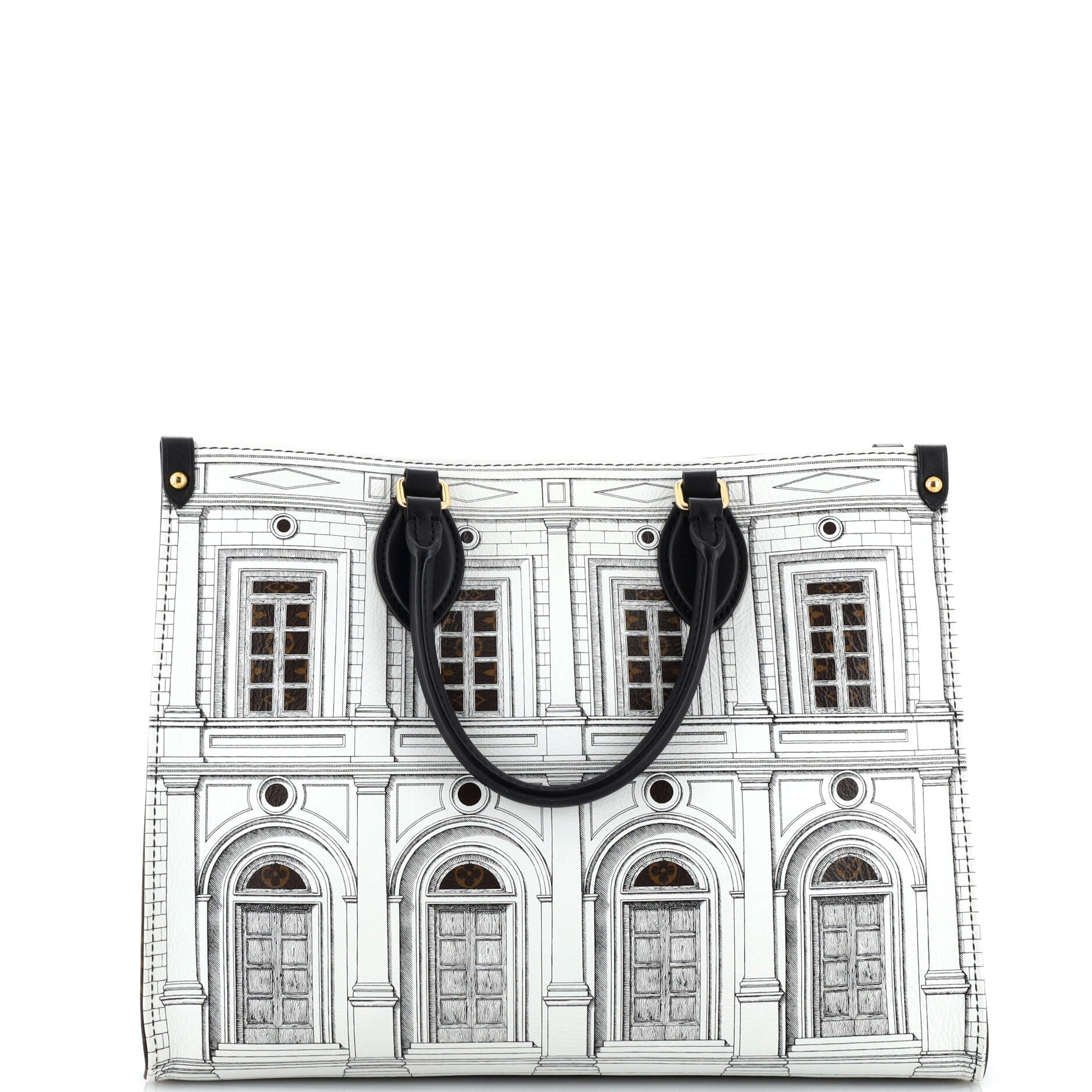 Louis Vuitton OnTheGo Tote Limited Edition Fornasetti Architettura Print Leather and Monogram Canvas MM