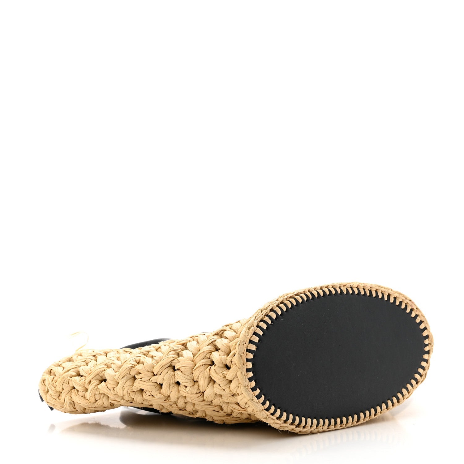 Raffia Calfskin Small Arco Basket Black