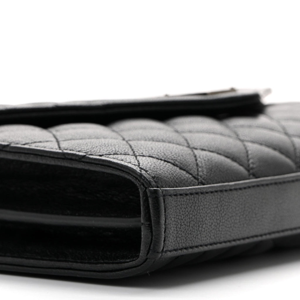 Sheepskin Tri-Quilt Monogram Envelope Chain Wallet Black
