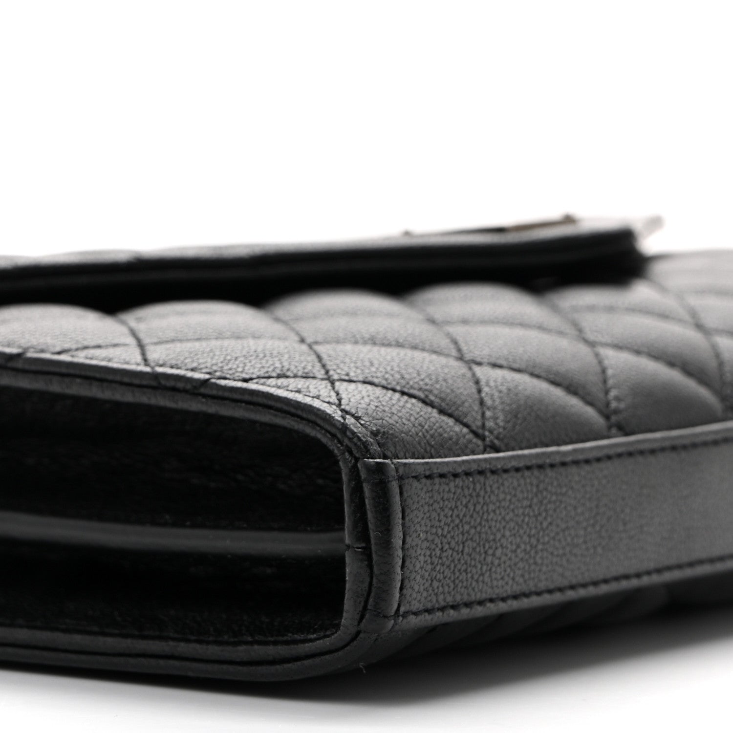 Sheepskin Tri-Quilt Monogram Envelope Chain Wallet Black
