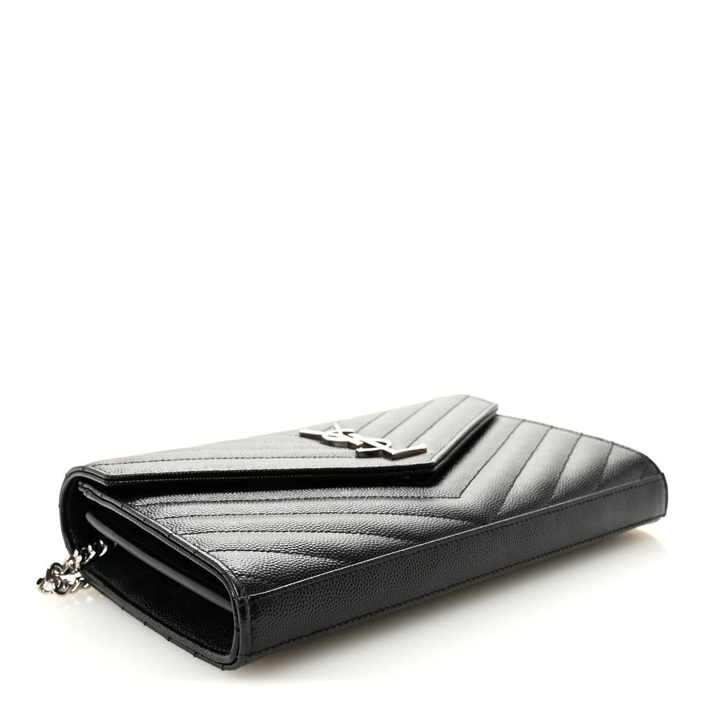Grain De Poudre Matelasse Chevron Monogram Chain Wallet Black