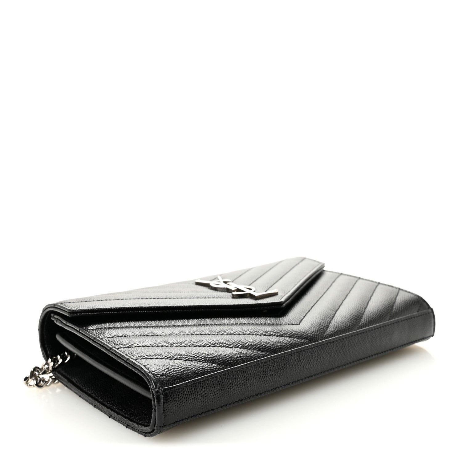 Grain De Poudre Matelasse Chevron Monogram Chain Wallet Black