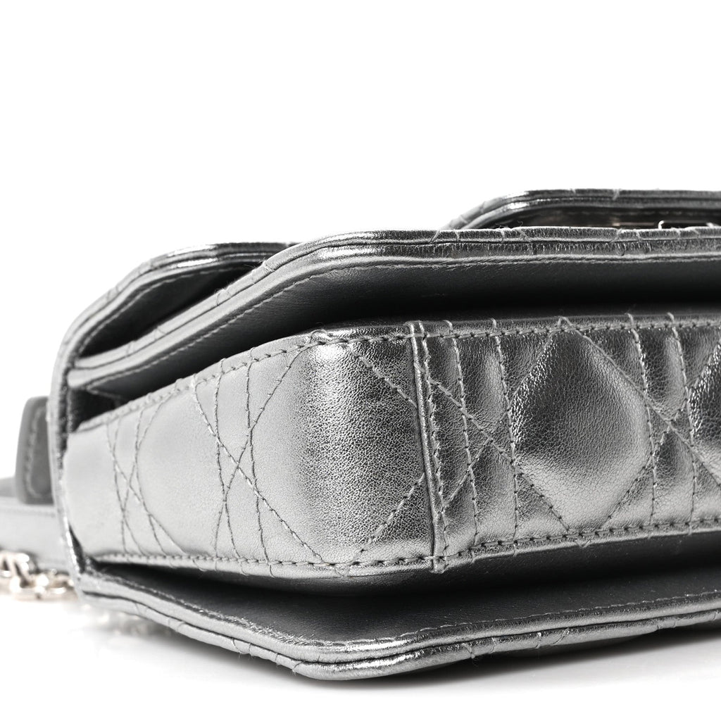 Metallic Lambskin Cannage Mini Jolie Top Handle Bag Silver