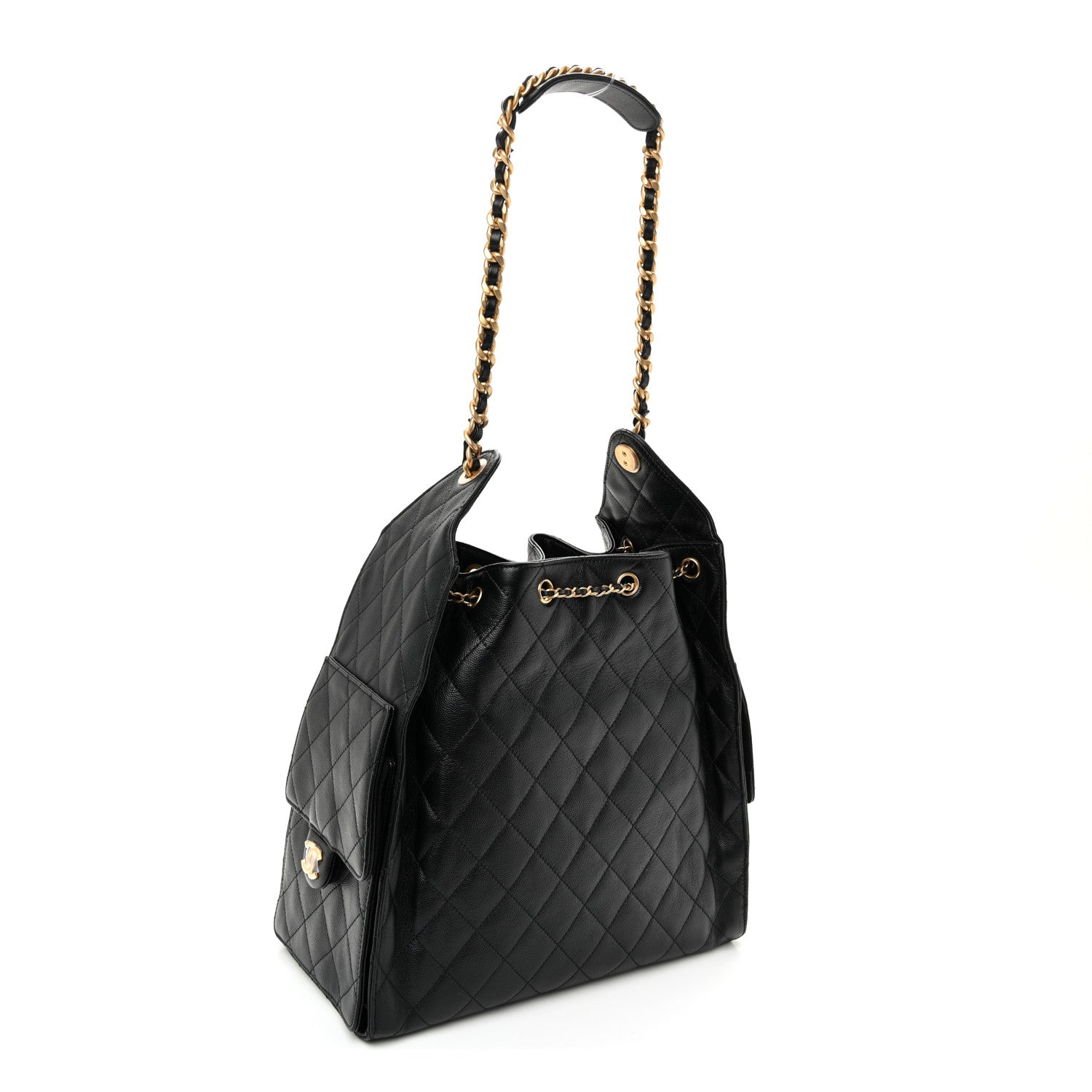 Caviar Quilted Medium Chanel 25 Handbag Black