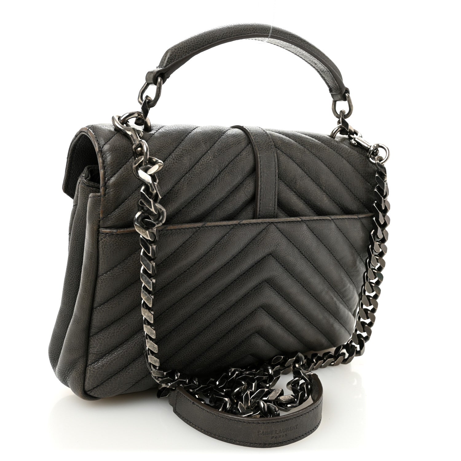 Sheepskin Matelasse Chevron Monogram Medium College Bag Asphalt