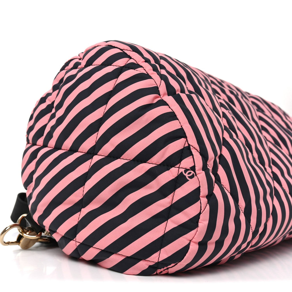 Nylon Striped Quilted Coco Beach Large Bowling Bag Black Coral