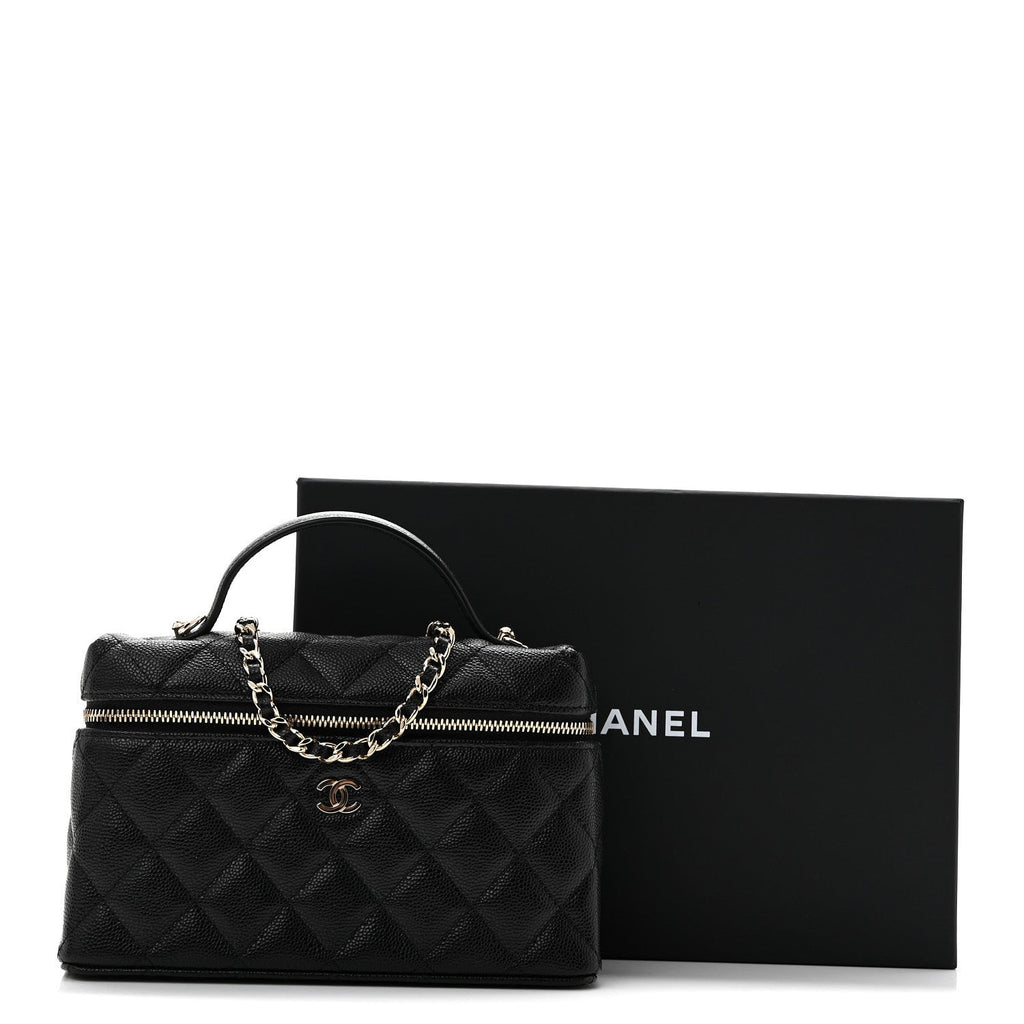 Caviar Quilted Top Handle Slim Vanity With Chain Black