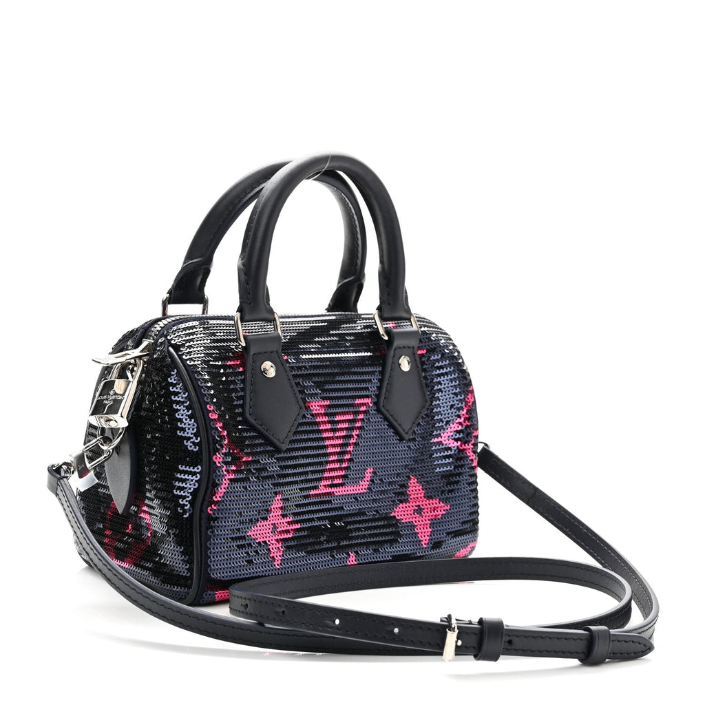 Giant Monogram Sequins Speedy Bandouliere 18 Navy Fuchsia