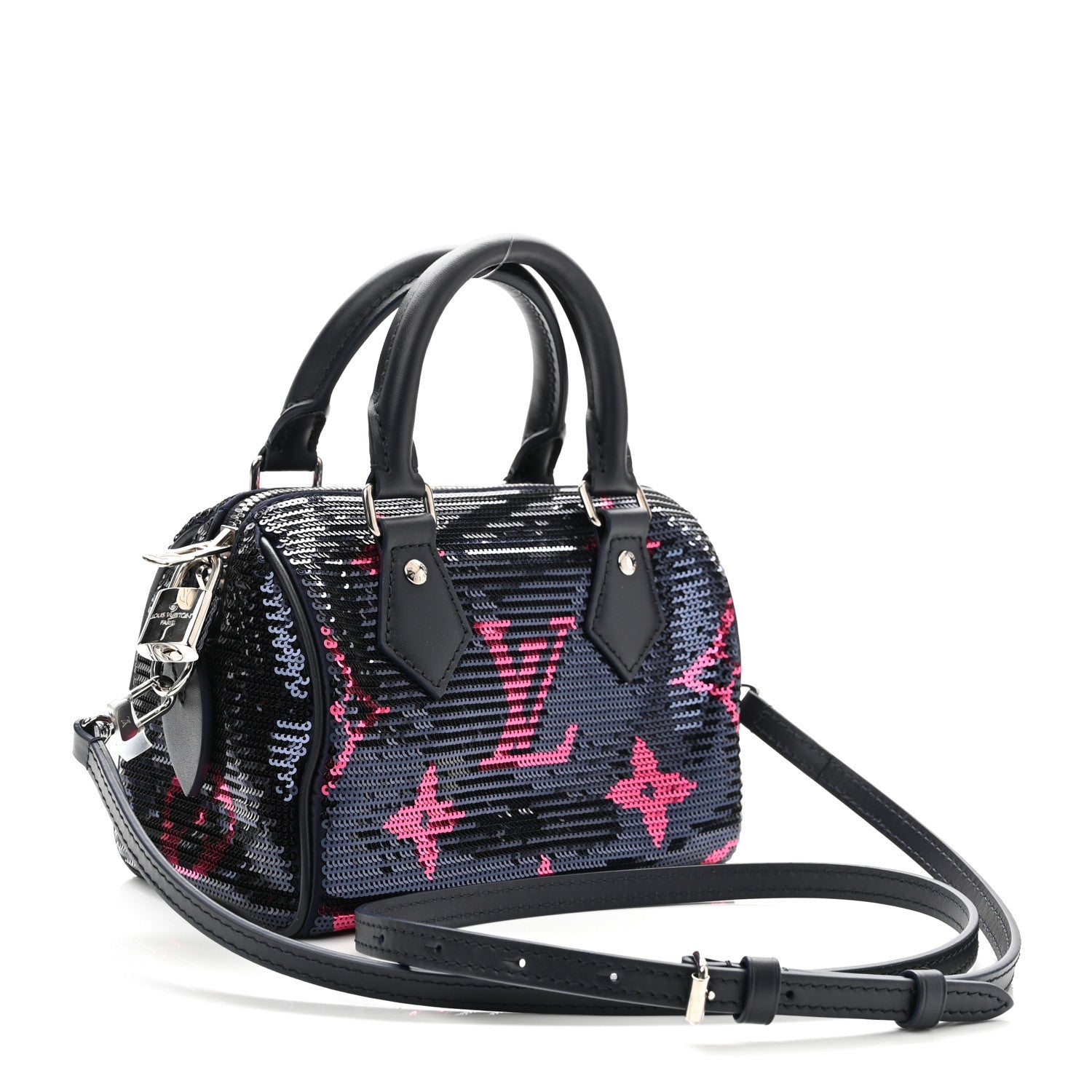 Giant Monogram Sequins Speedy Bandouliere 18 Navy Fuchsia