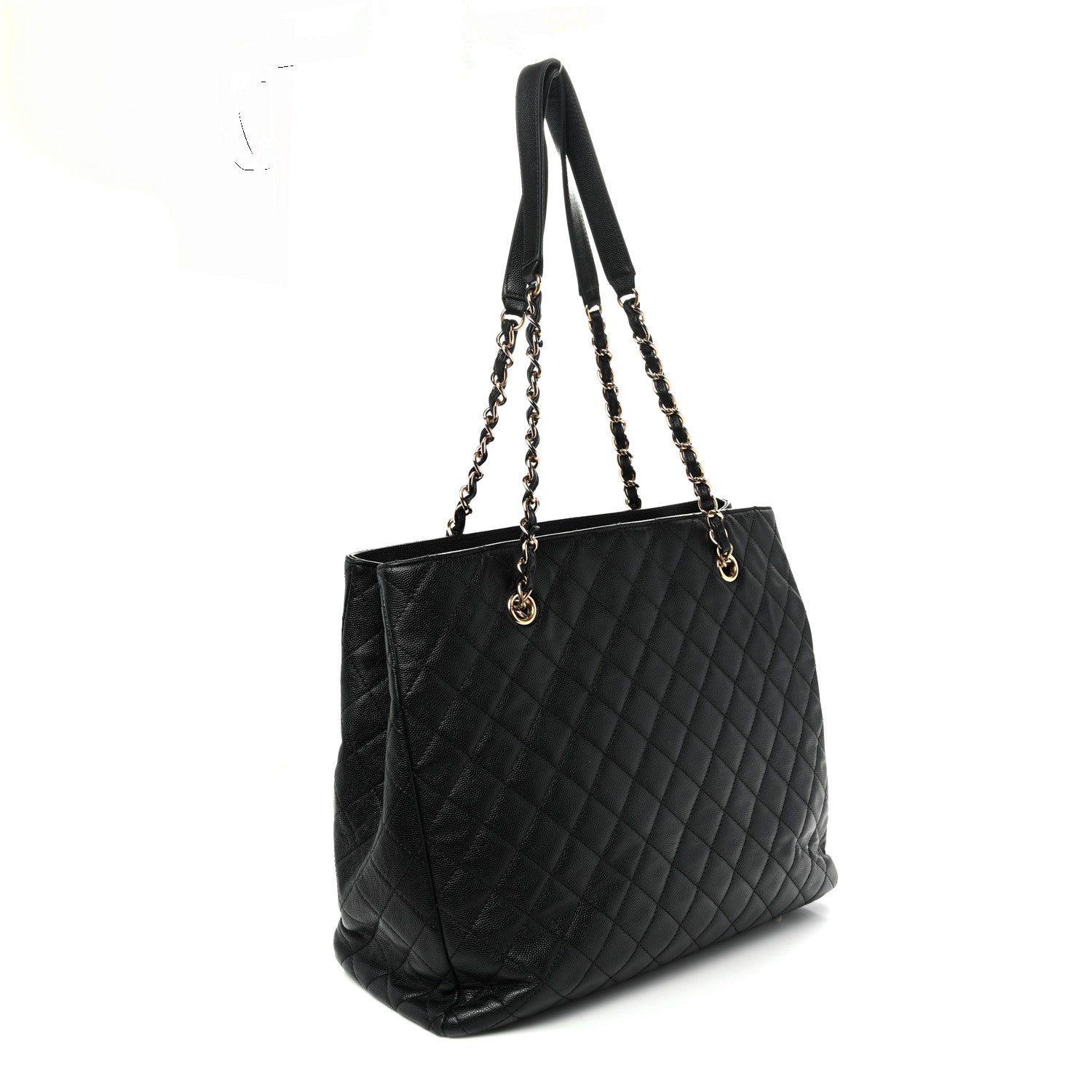 Caviar Quilted Large Flap Shopping Tote Black