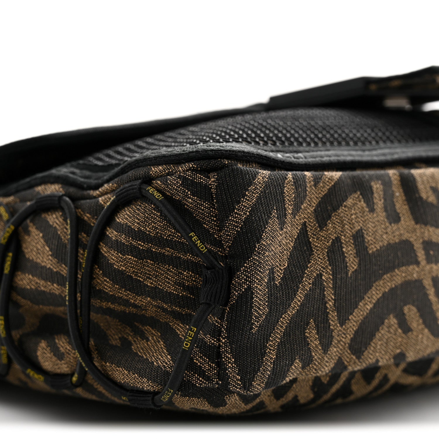 X SARAH COLEMAN Fabric Jacquard Vitello Grace FF Vertigo Woven Lanyard Large Baguette Tobacco Moro Black