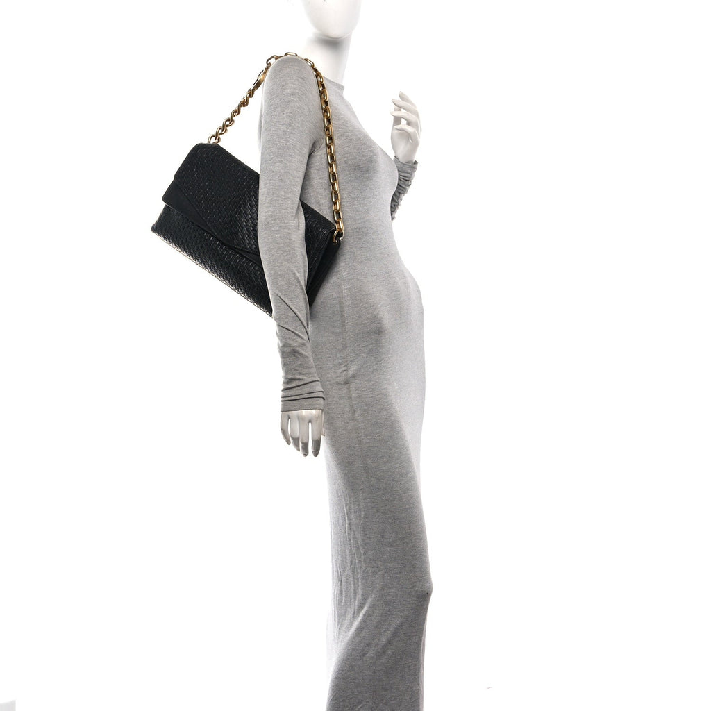 GG Grainy Calfskin Large Chain Shoulder Bag Black