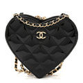 Patent Calfskin Resin Quilted CC Heart Clutch With Chain Black
