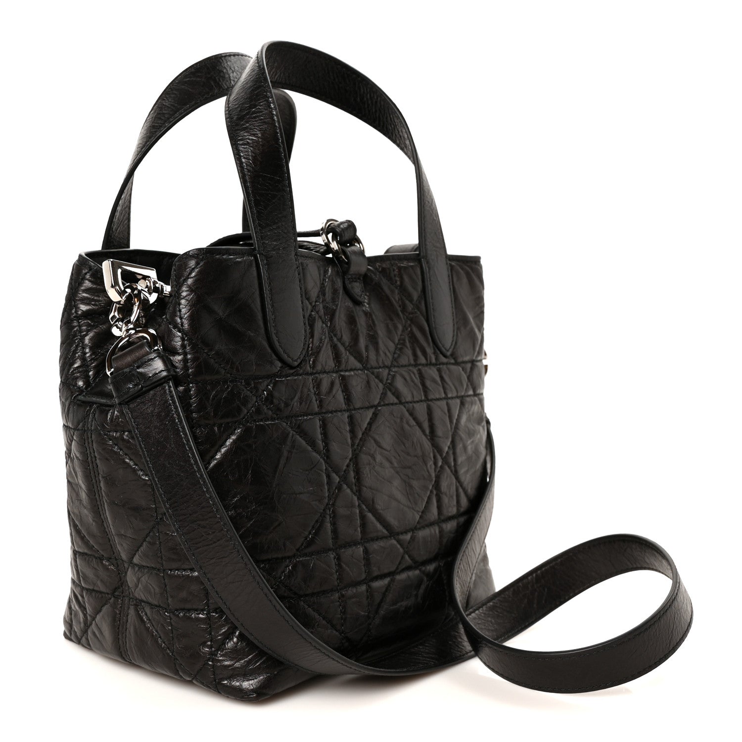 Crinkled Calfskin Macrocannage Small Toujours Vertical Tote Black