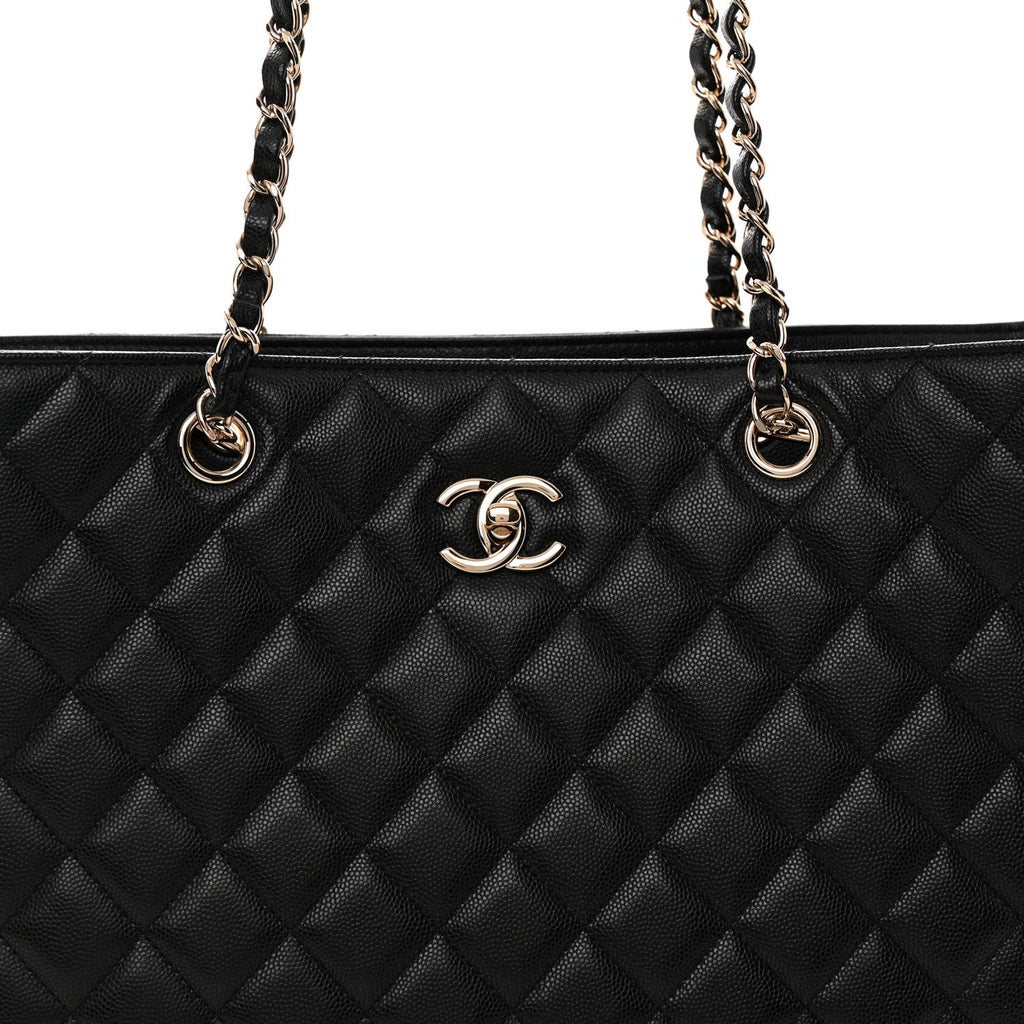Caviar Quilted Large Shopping Tote Black