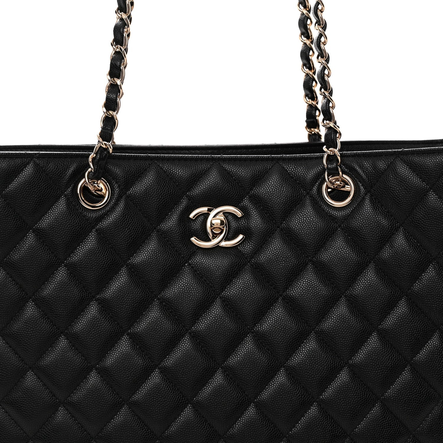 Caviar Quilted Large Shopping Tote Black