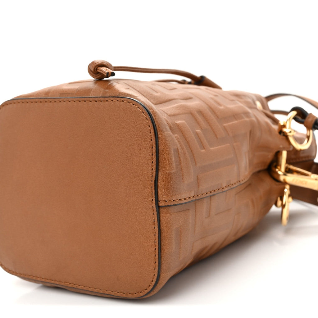 Vitello Cristallo Nature F is Fendi FF 1974 Embossed Mini Mon Tresor Bucket Bag Cuoio