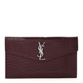 Calfskin Crocodile Embossed Uptown Monogram Clutch Rouge Legion