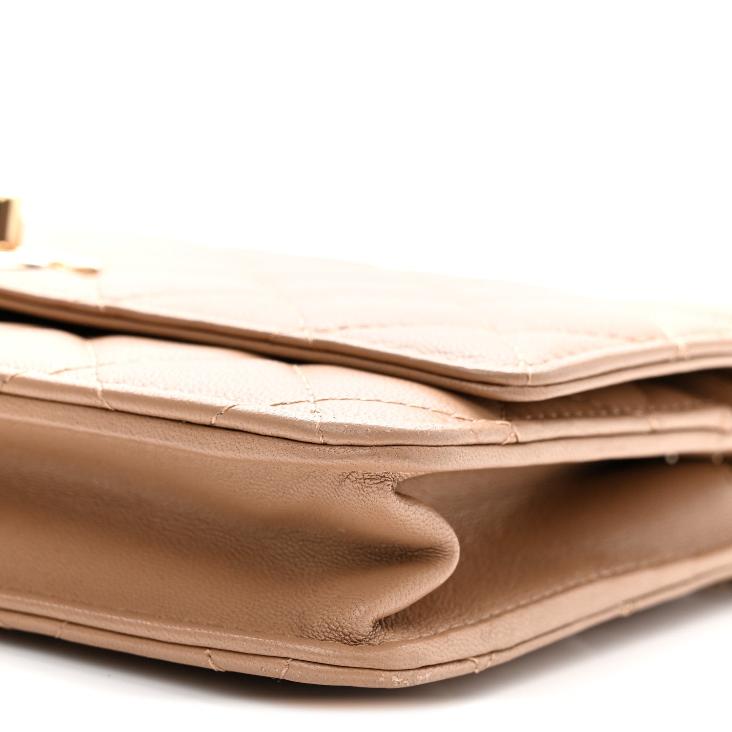 Lambskin Quilted Trendy CC Wallet On Chain WOC Beige