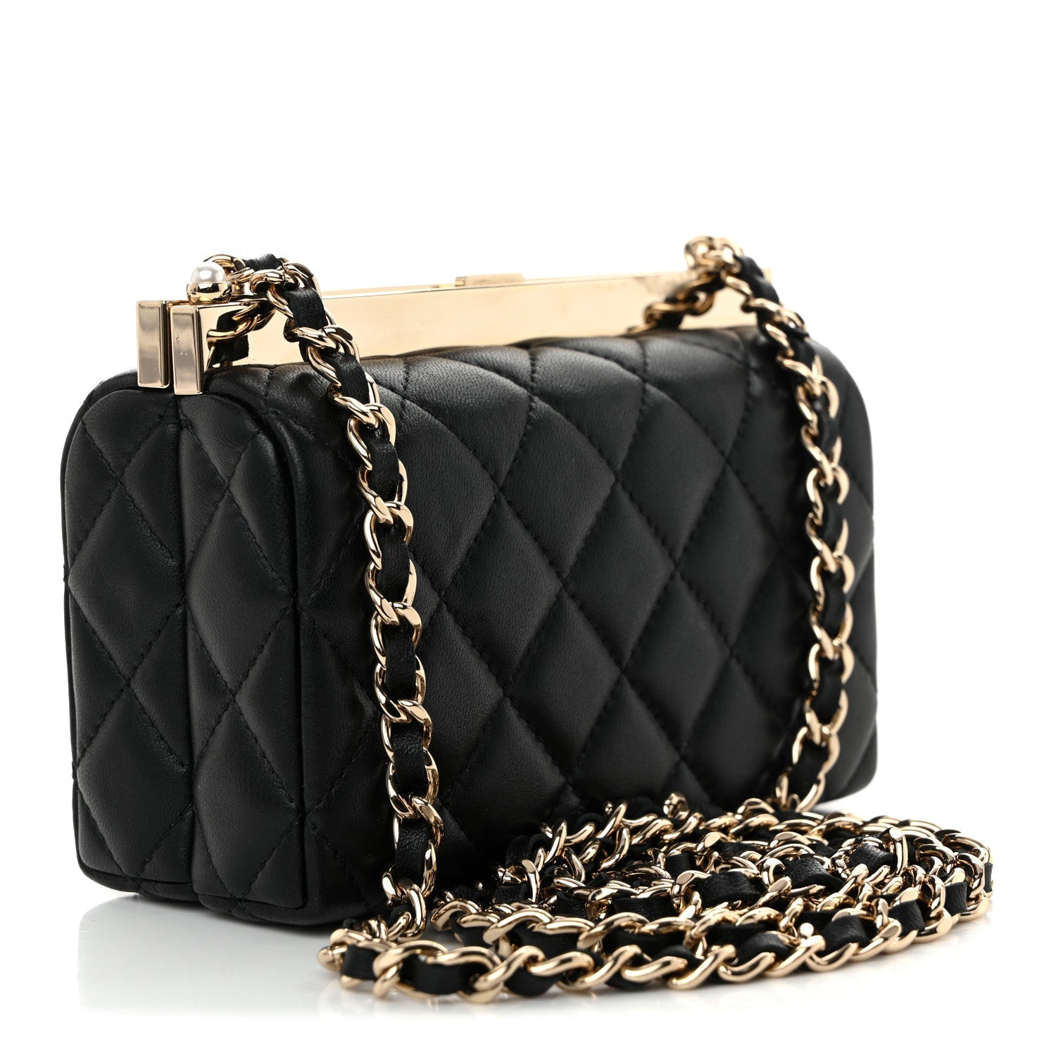 Lambskin Quilted Pearl CC Vanity Case Black