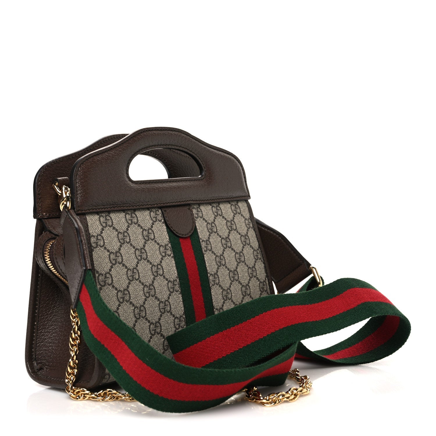 GG Supreme Monogram Textured Dollar Calfskin Web Small Ophidia Slip Handle Tote Beige Ebony New Acero