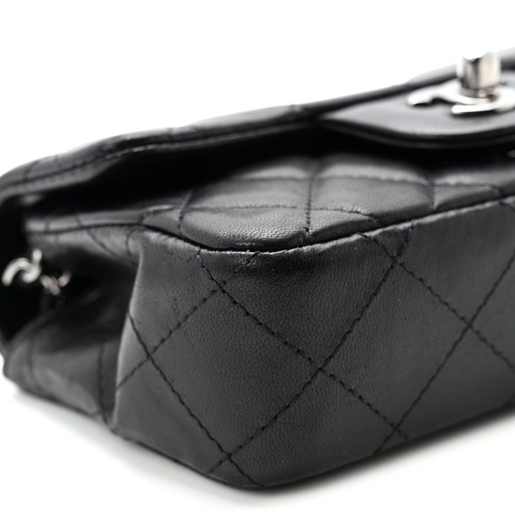 Lambskin Quilted Extra Mini Rectangular Flap Black