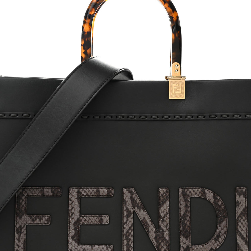 Vitello King Plexiglass Elaphe Python Print Logo Medium Fendi Sunshine Shopper Tote Dark Asphalt